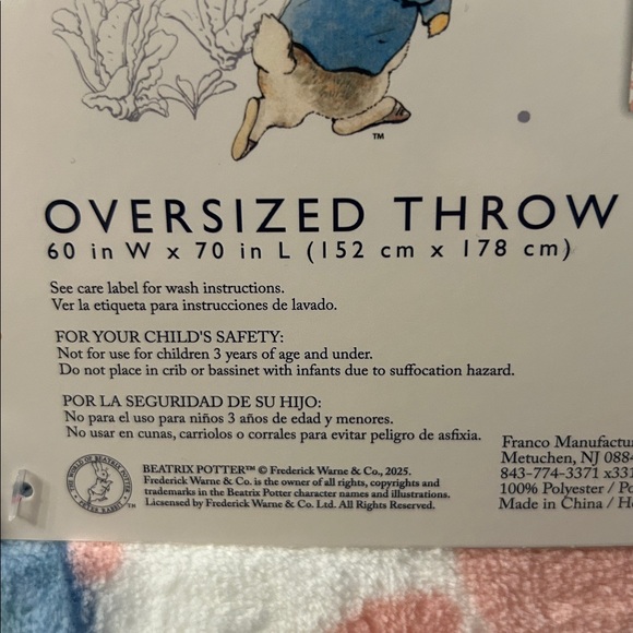 Peter Rabbit Blue and Brown 60X70 Oversized Throw - Picture 2 of 10